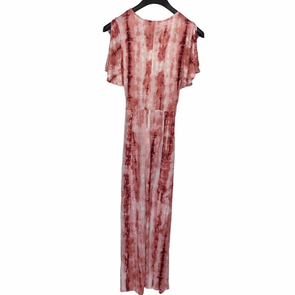 American Rag Cie Tie Dye Red White Jersey Maxi Dress Short Sleeve Womens Small S - Picture 4 of 6